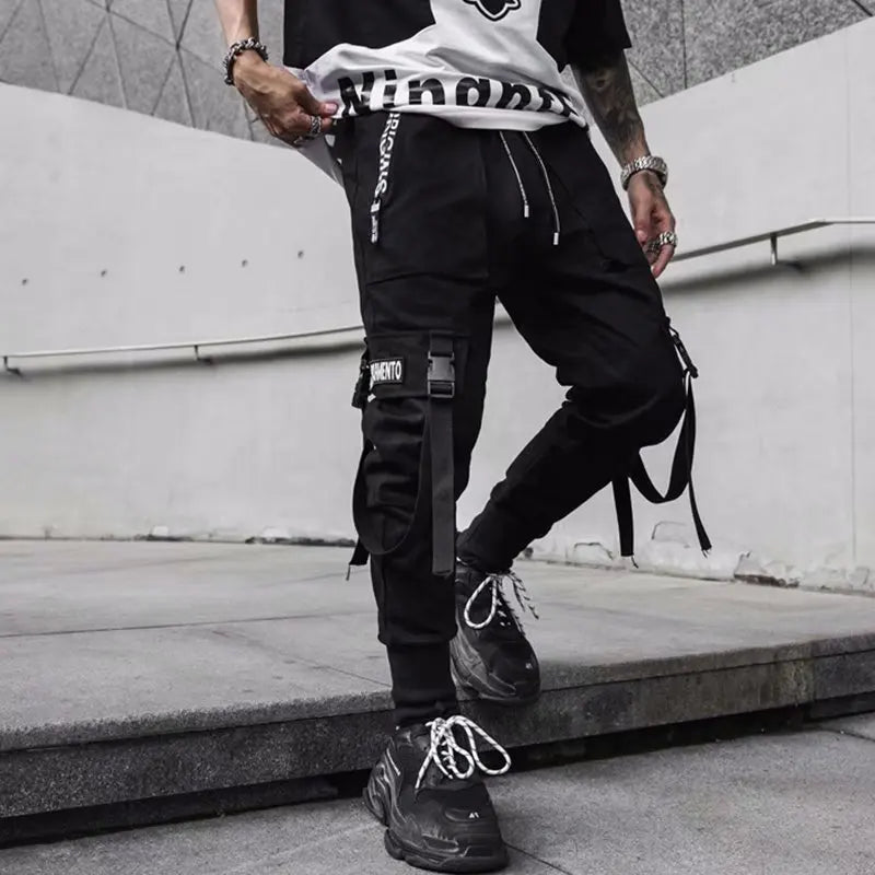 Thin Streetwear Casual Pants Men Ribbons Harem Jogging Pants Male Slim Fit Spring Cargo Pants Multi-Pockets Women Trouser K1299 TechVisio