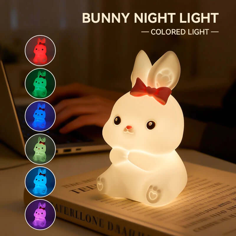 Veilleuse Lapin Mignon – Lumière Colorée ou Chaude, Variateur Tactile & Minuterie TechVisio