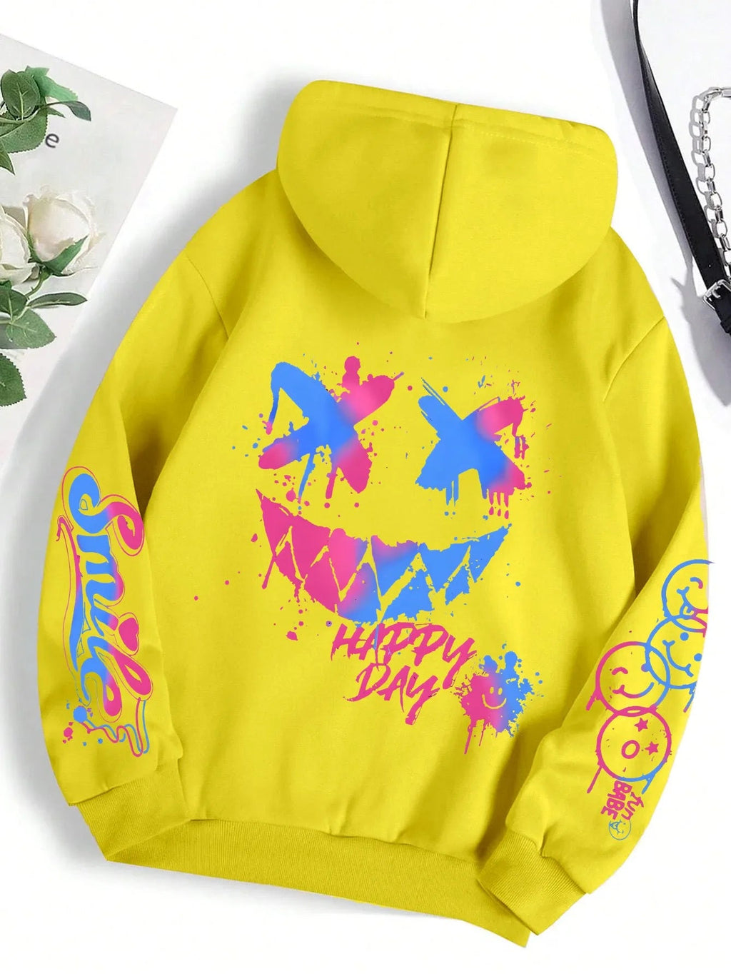 New autumn men's personalized smiling face print comfortable breathable hooded sweatshirt outdoor street fashion hooded sweatshi TechVisio
