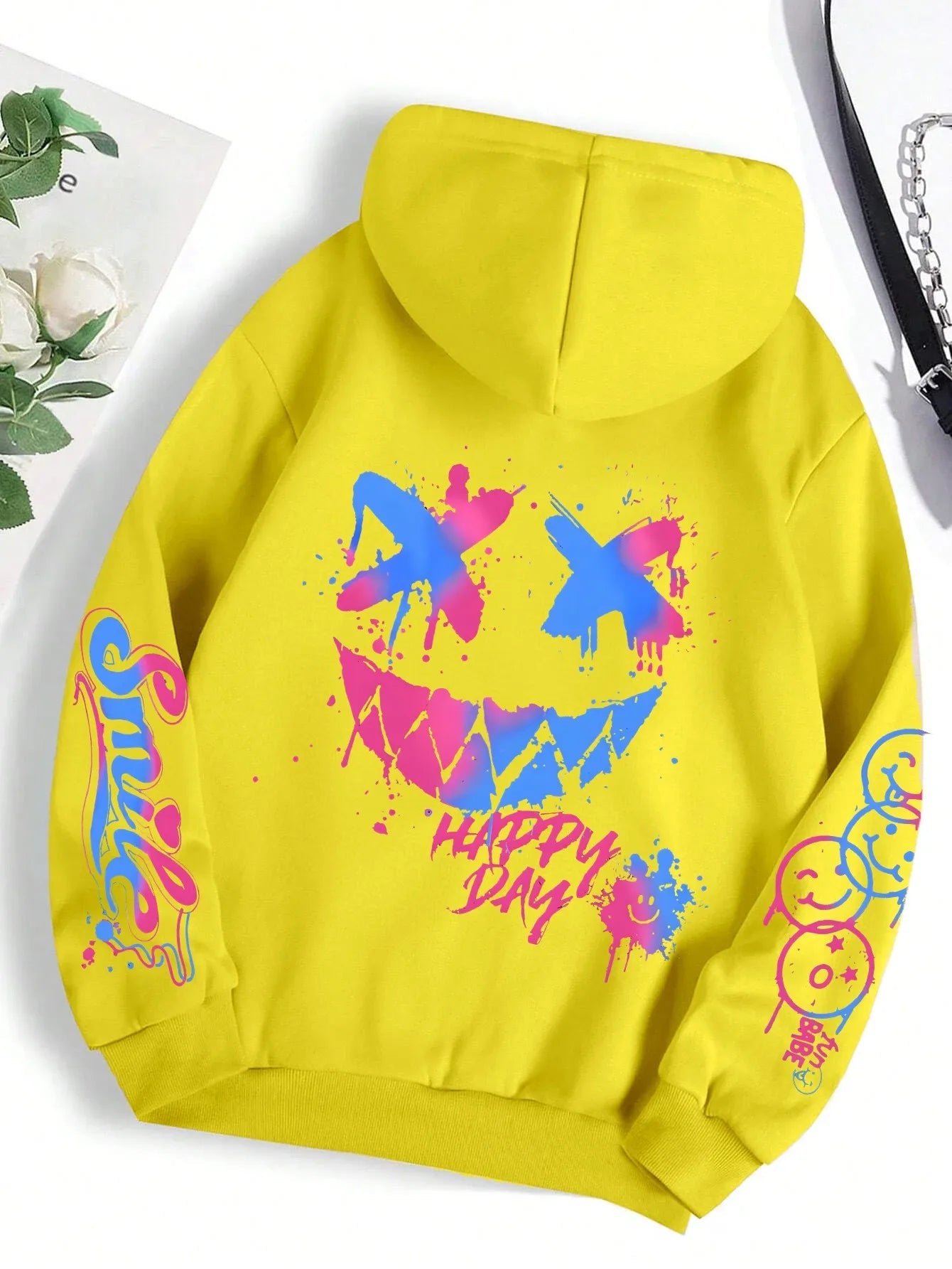 New autumn men's personalized smiling face print comfortable breathable hooded sweatshirt outdoor street fashion hooded sweatshi TechVisio