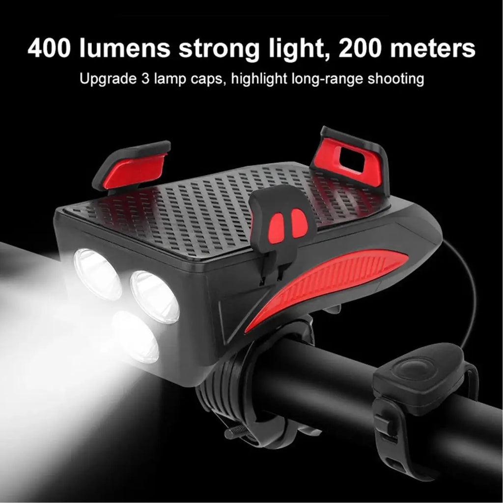 Support Vélo GOLDFOX 4-en-1 – LED 400lm | Klaxon 130dB | Batterie 4000mAh