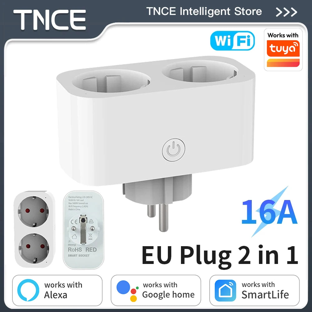 Prise Connectée WiFi Double TNCE – 16A | Alexa Google Home | Tuya