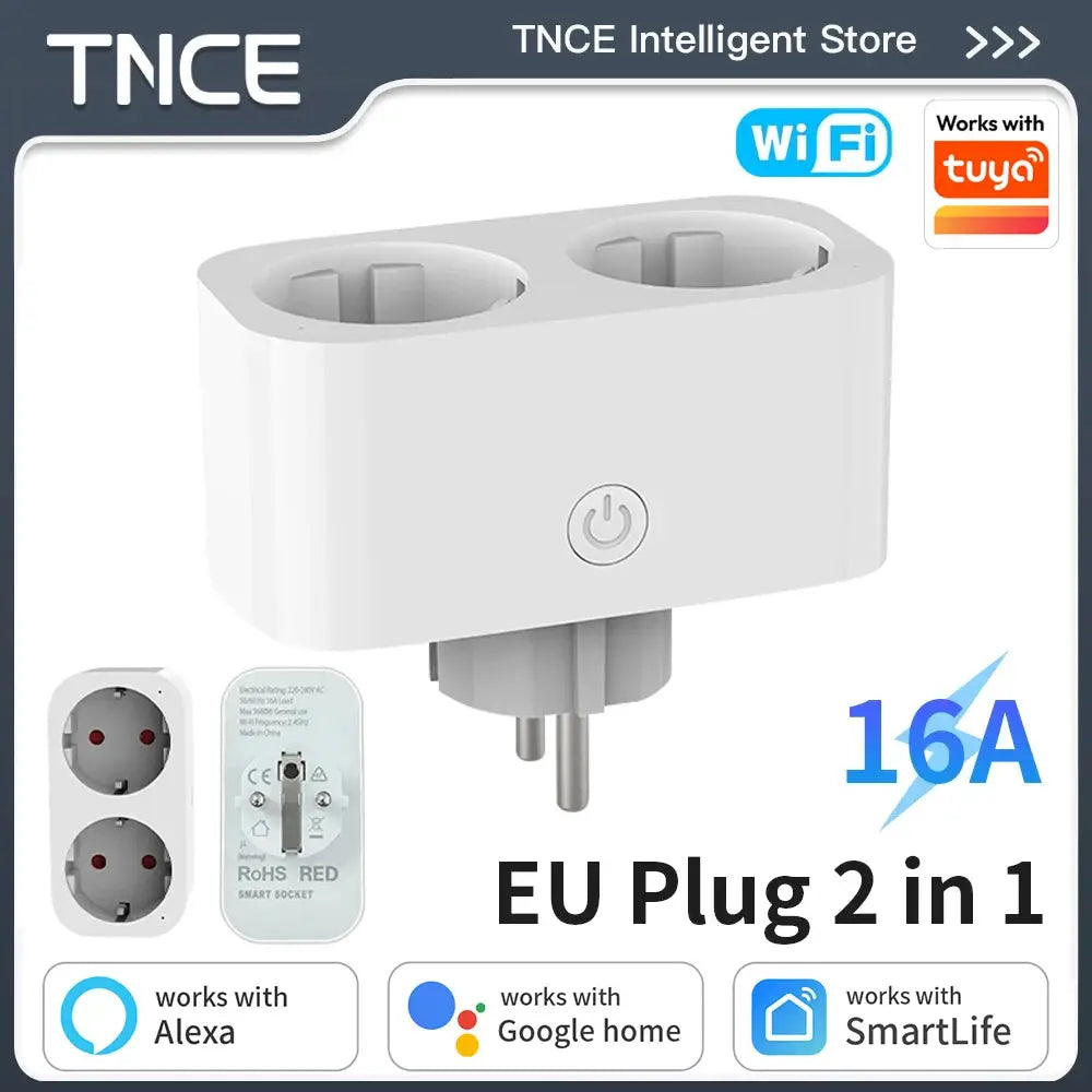 Prise Connectée WiFi Double TNCE – 16A | Alexa Google Home | Tuya TechVisio