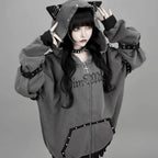 Y2K Women's Zip-Up Hooded Sweatshirt Streetwear Punk Rivet Design Casual Fashion Jacket TechVisio