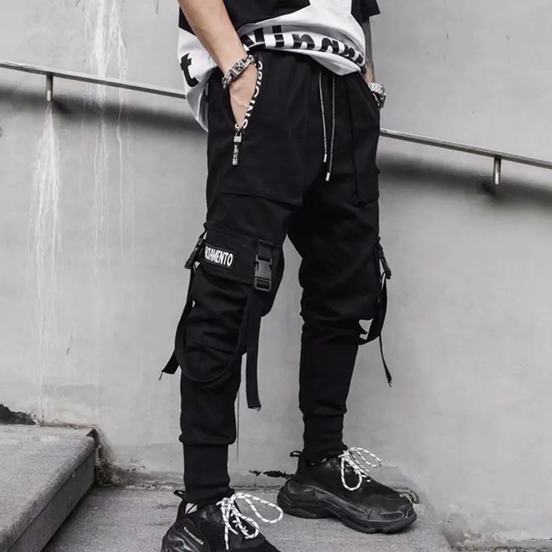 Thin Streetwear Casual Pants Men Ribbons Harem Jogging Pants Male Slim Fit Spring Cargo Pants Multi-Pockets Women Trouser K1299 TechVisio