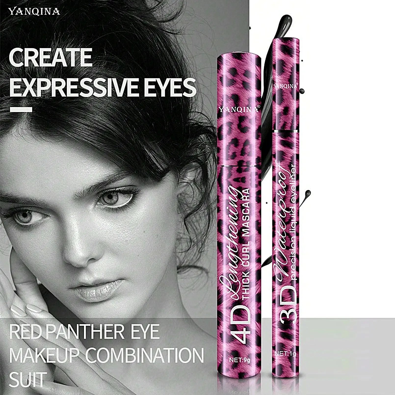 YANQINA Liquid Eyeliner Pencil 4D Waterproof Mascara Set Cosmetics Eye Liner Thick Curling Mascara Eyebrow Pencil Eyes Makeup TechVisio
