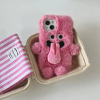 INS Couple Fur Monster Kiss Tongue Case For iPhone 17 16 15 14 13 12 Pro Max Korea Cute Cartoon Gift Anti-Drop Soft Back Cover TechVisio