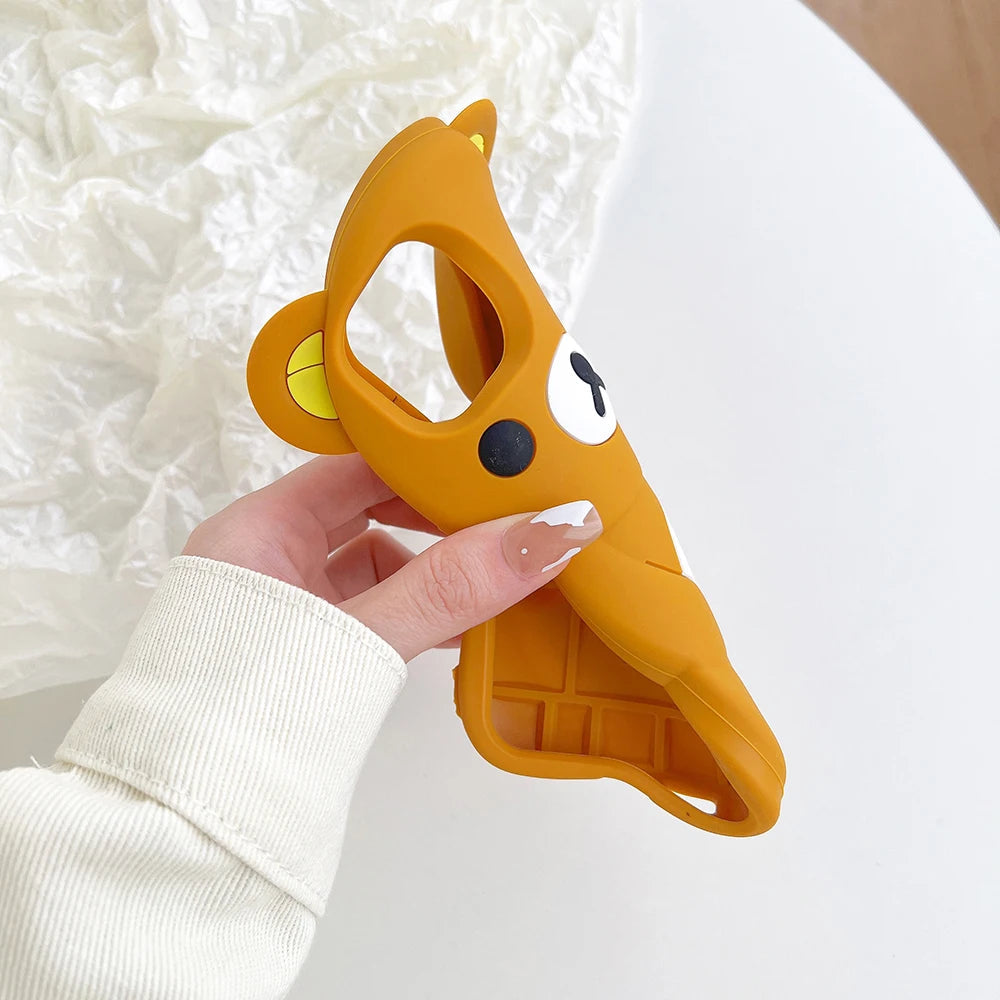 Cartoon Rilakkuma Bear Silicone Soft Cover Case For iPhone 17 16 15 14 13 12 11 Pro Max Plus Xs XR 6 7 8 Plus 5 5S 4 4S TechVisio