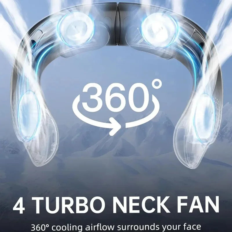 Ventilateur Tour de Cou 4 Turbines – 4000mAh, LED, Sans Lame