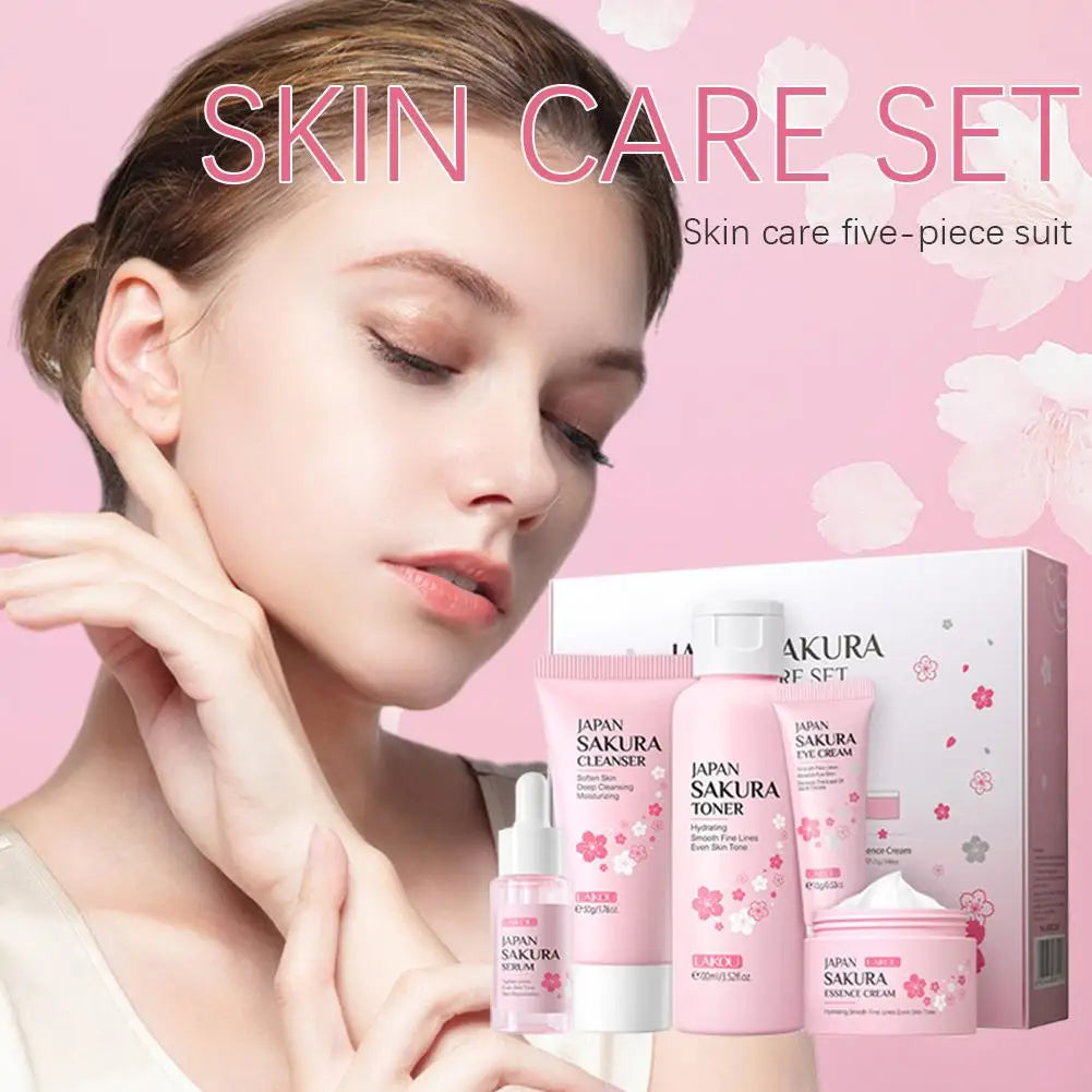 5/3pcs/Set Sakura Skin Care Sets Face Cream Serum Toner Facial Cleanser Sunscreen Eye Cream Gift Box Face Skin Care Set Product TechVisio