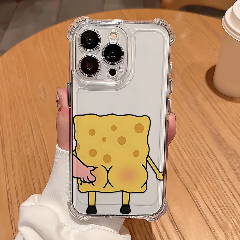 Cute S-SpongeBobs Couple Phone Case For IPhone 16e 16 15 14 13 12 11 Mini Pro Max X XR XSMax 8 Plus Anti Fall Transparent Cover TechVisio