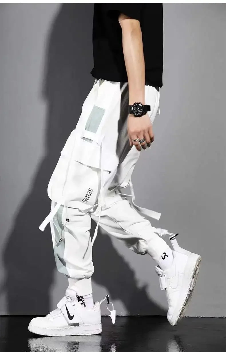 Classic Streetwear Casual Men Ribbons Harem Jogging Pants Male Slim Fit Spring Cargo Pants Multi-Pockets Women Trousers K94 TechVisio
