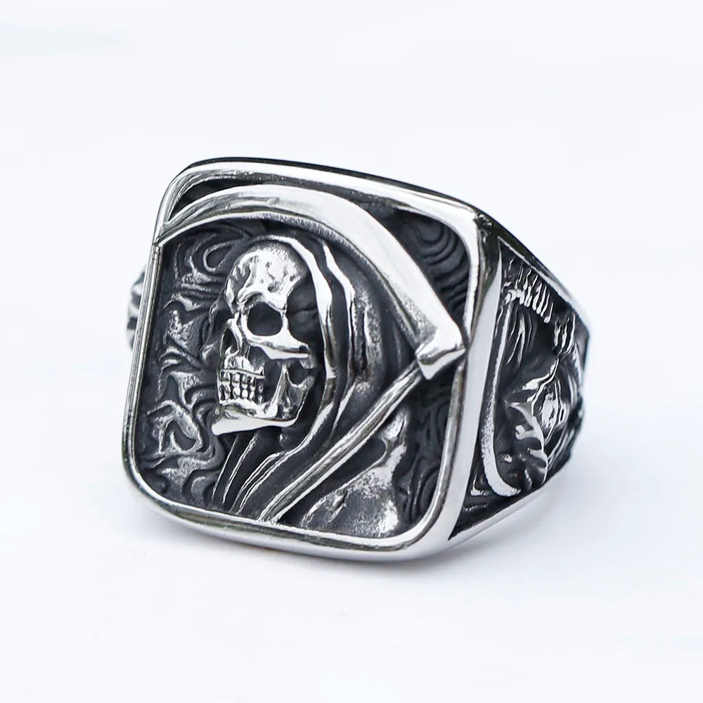 Bague Crâne Faucheuse Acier 316L – Punk Hip-Hop Homme