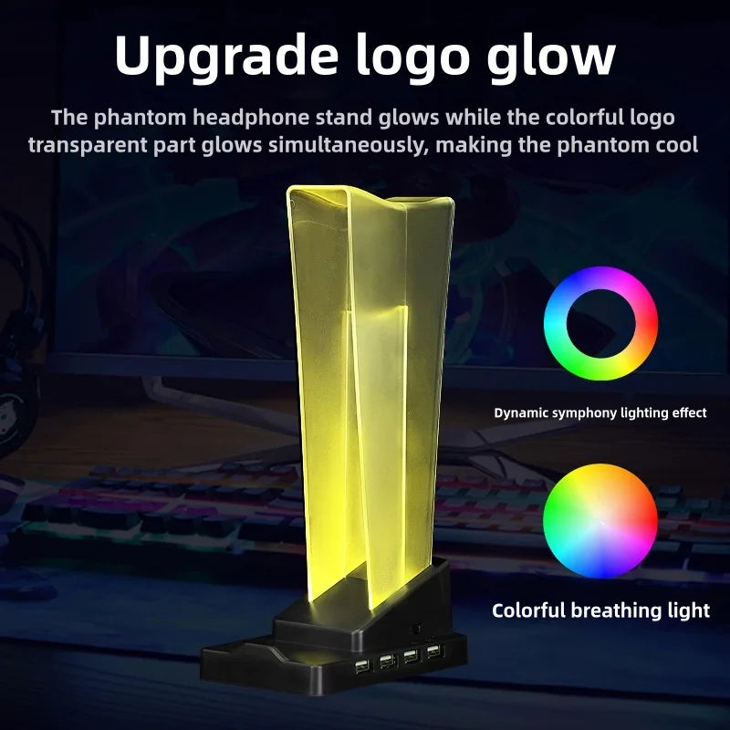 Support Casque Gaming ITLY A12 D2 PRO – RGB | Hub USB | Écran LED | Transparent