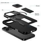 For Magsafe Magnetic Wireless Charging Case for IPhone 16 15 14 13 12 11 Pro Max Plus 16e Armor Stand Slide Lens Protector Cover TechVisio