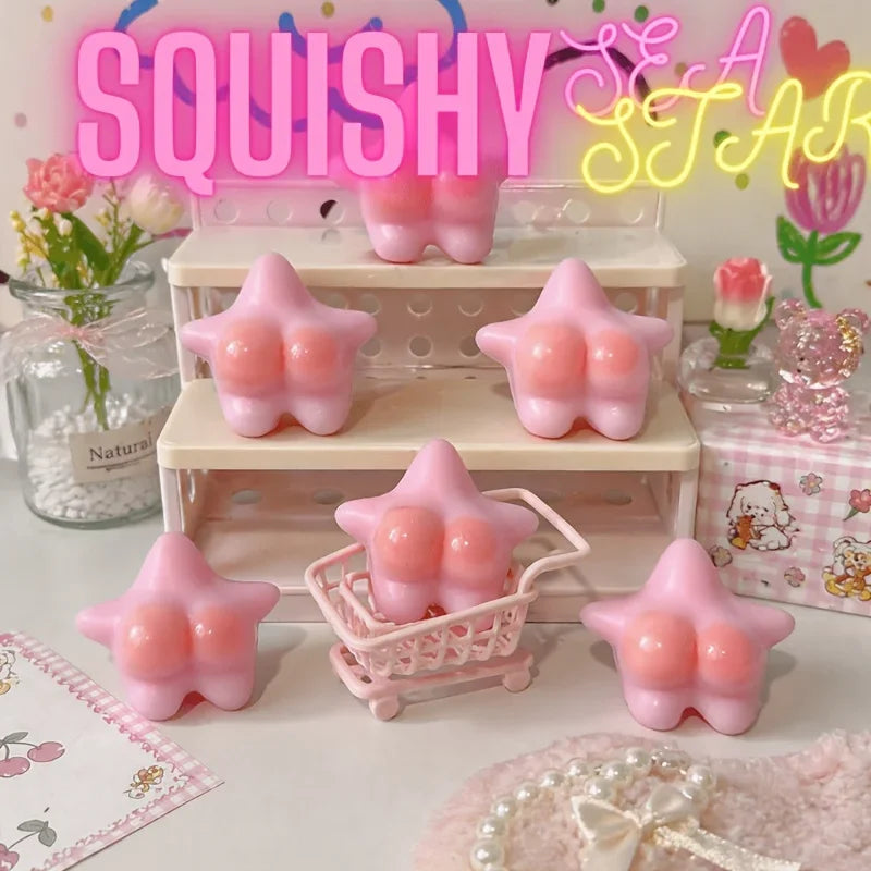 Pink starfish TABA pinch music, funny starfish shape Taba pinch toy, cute star ass squeeze toy, kawaii novelty shape Pop Fidget decompression toy, suitable for adults, teenagers, students, office workers use, EDC pocket carry TechVisio