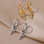 Zircon Cross Drop Earring for Women 2023 Gold Color Stainless Steel Earrings Luxury Ear Buckle Jewelry Wedding Gifts pendientes TechVisio