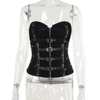 Goth Dark Punk Grunge Leather Buckle Strapless Corset Tops Mall Gothic Zip Women Tupe Top Y2K Coquette Streetwear Alt Tanks Vest TechVisio