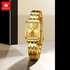 OLEVS Quartz Women's Watches Stainless Steel Square Small Gold Watch for Women Waterproof Auto Date Elegant Ladies Wristwatches TechVisio