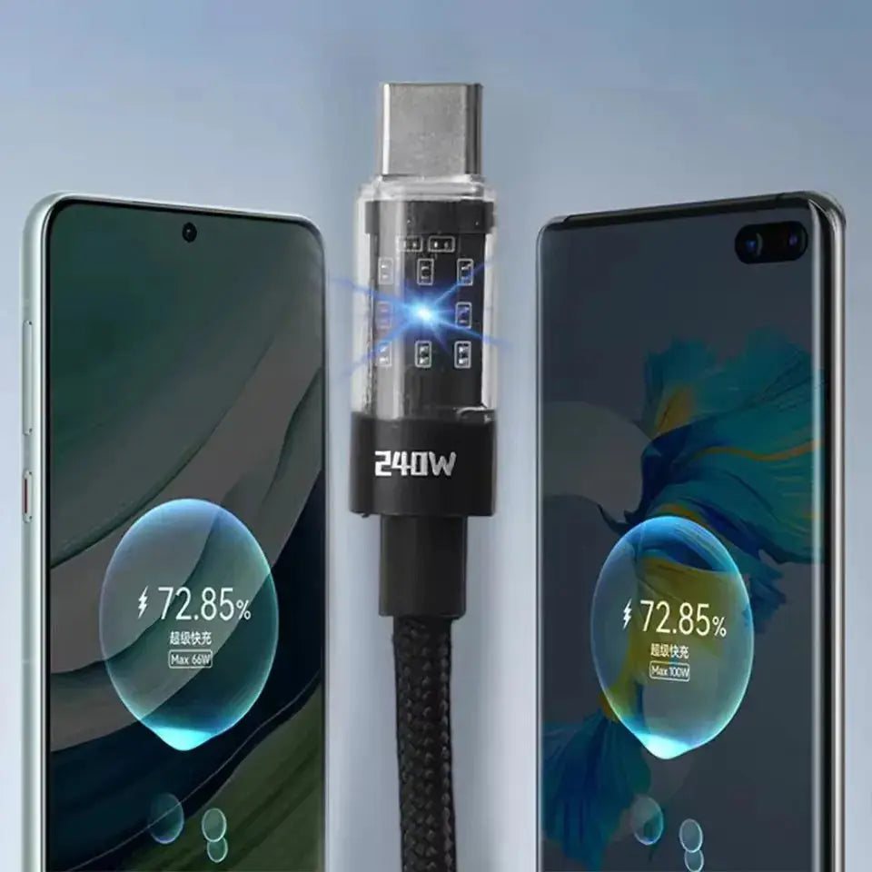 Câble USB-C 240W LED – Charge Rapide | Nylon Tressé | 0,25m à 2m TechVisio
