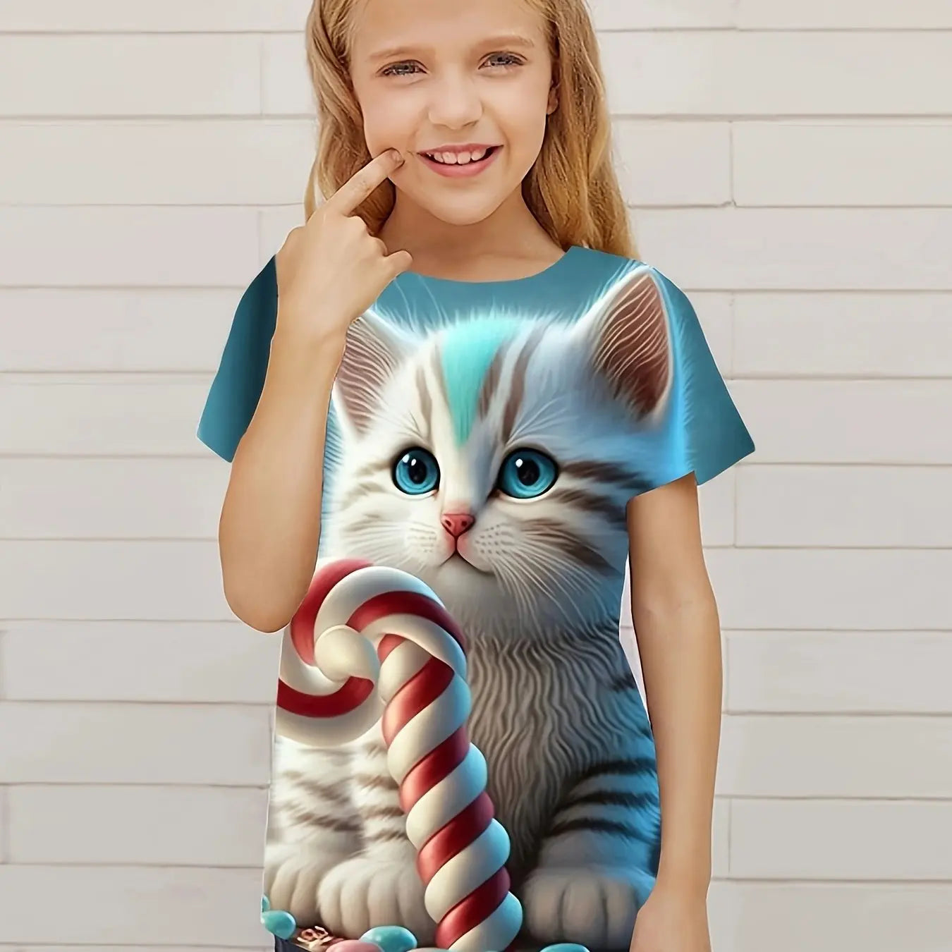 Children's Clothing Cute 3D Cat Graphic Print Short Sleeve Tops Kids Clothes T-Shirt Casual Pullover Child Boys Girls Summer TechVisio