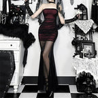Goth Dark Women Elegant Fashion Partywear Mall Gothic Mesh Patchwork Trumpet Dresses Y2K Strapless Bodycon Dress Slim Vestido TechVisio