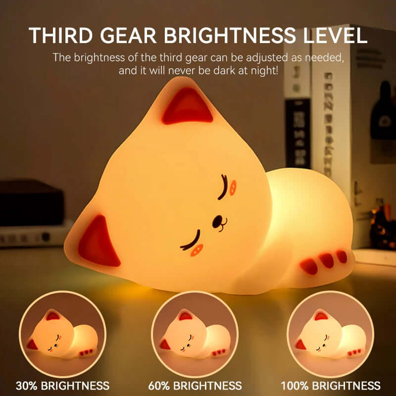 Veilleuse Chat Endormi – Lumière Colorée ou Chaude, Variateur Tactile TechVisio