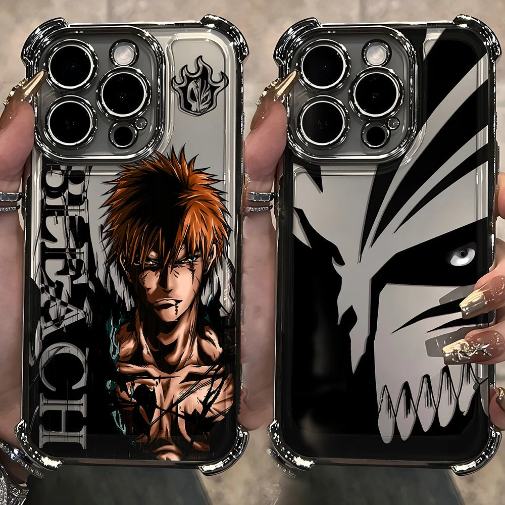 New HotAnime Cool BLEACH Plating Case For iPhone 16 15 14 13 12 11 Pro Max X XR XSMax 7 8 6 Plus Anti-Fall Airabag Back Cover TechVisio