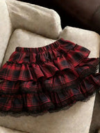 High Street Vintage Lace New Cake Skirts Women Subculture Gothic Y2k High-waist Red Plaid Skirt Female Design Hot Girl Outfits TechVisio