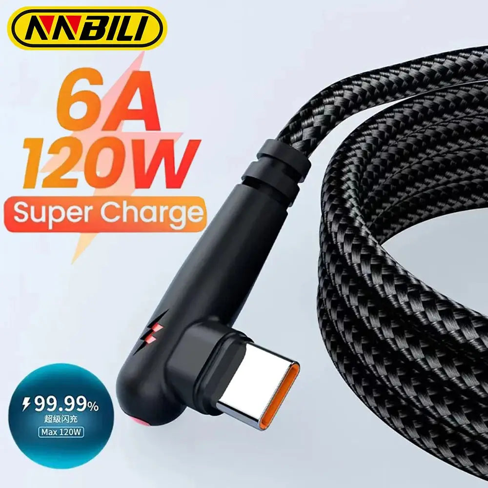 Câble USB-C Coudé 90° NNBILI – 120W | Nylon Tressé | Gaming TechVisio