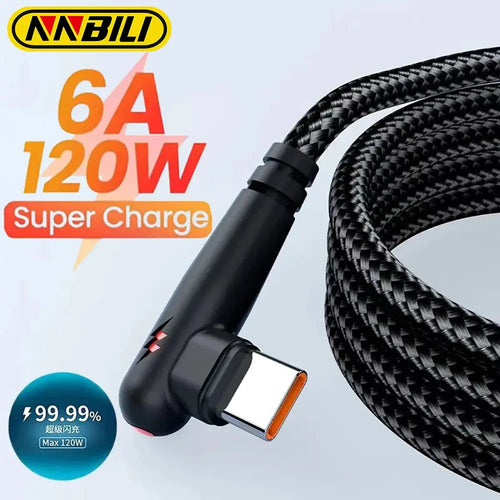 Câble USB-C Coudé 90° NNBILI – 120W | Nylon Tressé | Gaming TechVisio