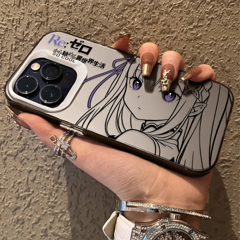Coque iPhone Anime Rem & Emilia Re:Zero – PC Rigide, Anti-Choc, iPhone 7 à 17 Pro Max