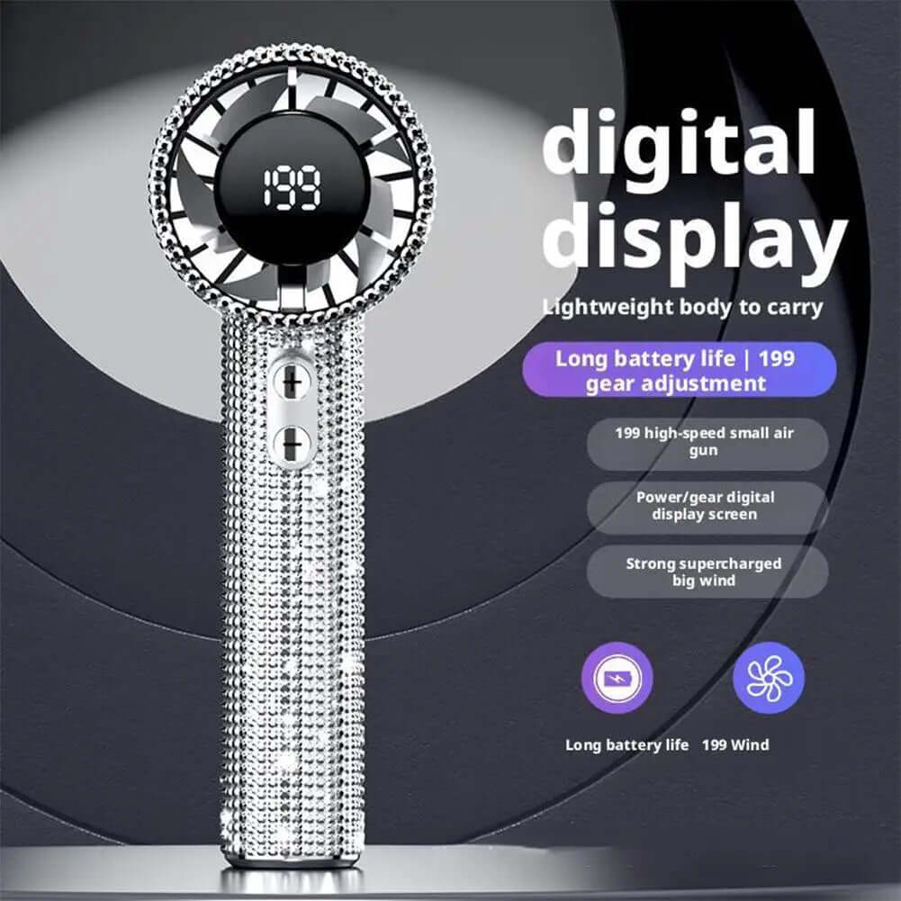 Ventilateur Portable 199 Vitesses Diamants Type-C – IPX4, Écran Digital TechVisio