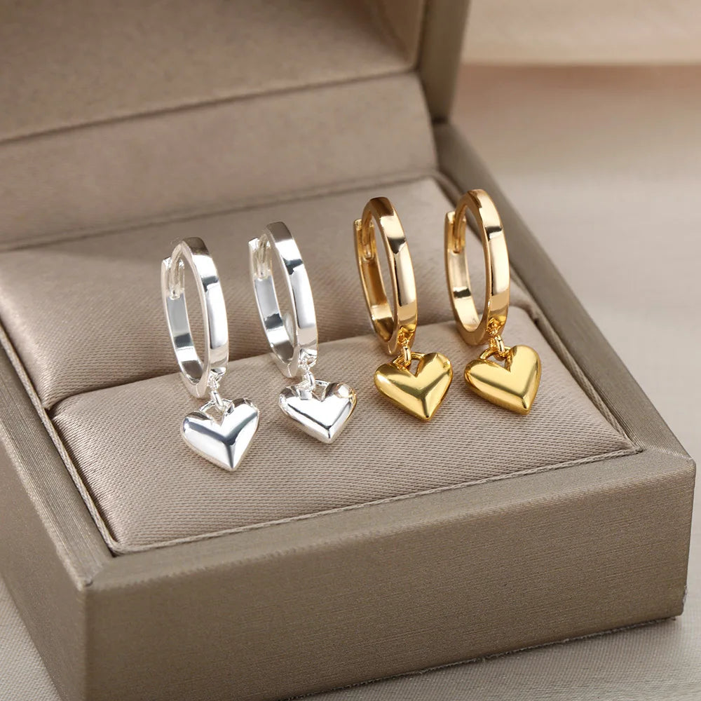 Stainless Steel Heart Earrings For Women Vintage Gold Color Love Heart Drop Earring Wedding Christmas Jewelry Gift Bijoux Femme TechVisio