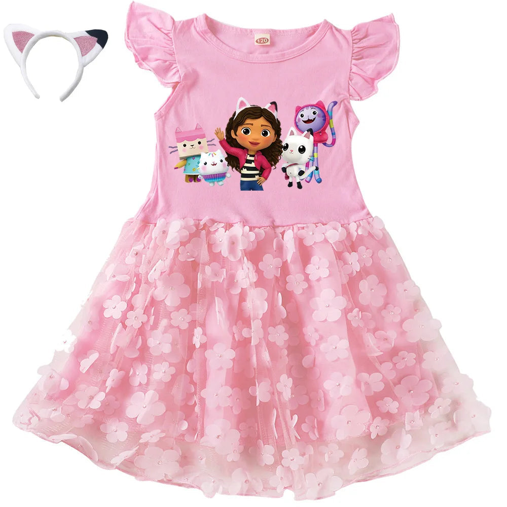 Vestidos Gabbys Dollhouse Costume Kids Cartoon Gabby Chat Dress Baby Girls Summer Short Sleeve Casual Dresses and Bag & Headband TechVisio