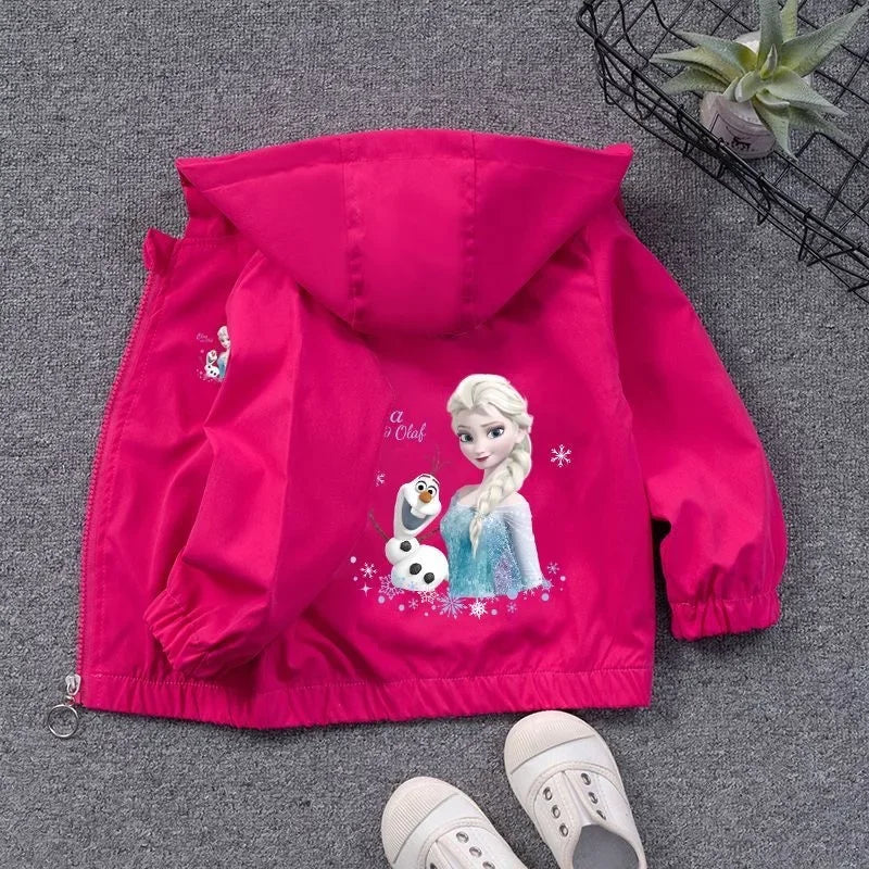 Fashion Girls Jacket Spring Aututmn Cartoon Anna Elsa Zipper Hooded Windbreaker Coat For 2-7 Years Kids Child Outerwear Clothing TechVisio