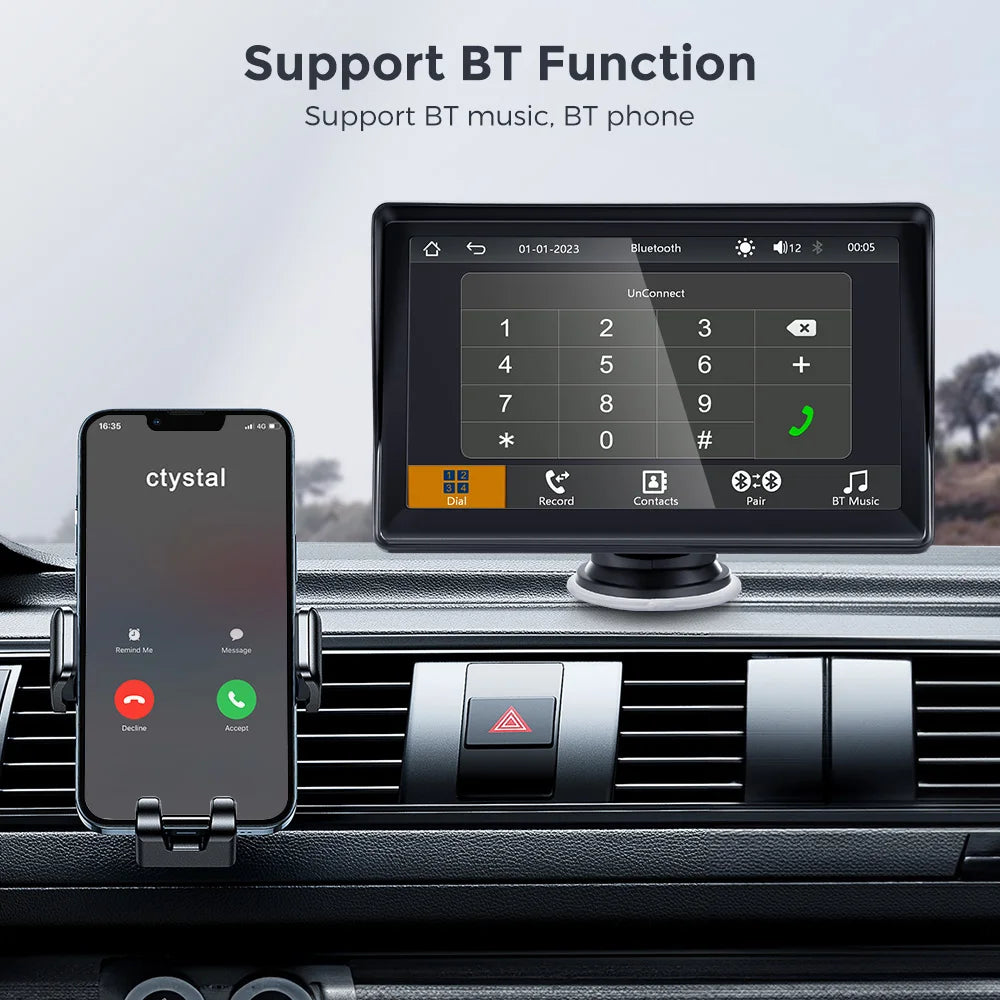 Autoradio Portable 7" Tactile – CarPlay Sans Fil, Android Auto, Bluetooth
