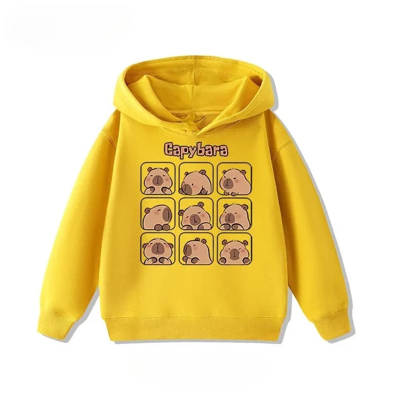 Autumn Winter Cartoon Cute Capybara Print Children's Hooded Hoodies Casual Fashionable Comfortable Boy Girl Sweatshirt Pullover TechVisio
