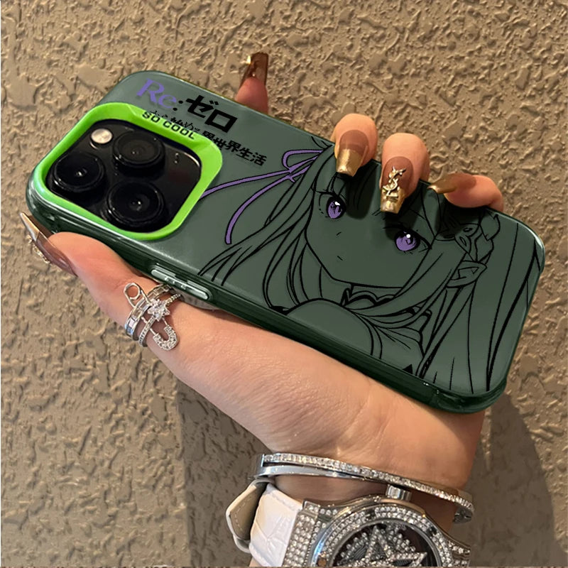 Coque iPhone Anime Rem & Emilia Re:Zero – PC Rigide, Anti-Choc, iPhone 7 à 17 Pro Max