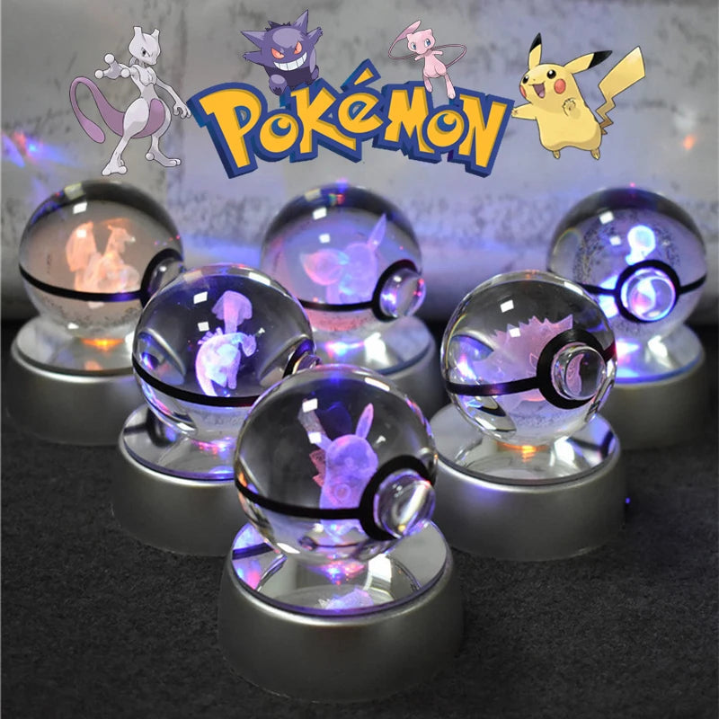 Boule de Cristal Pokémon 3D LED – 36 Personnages, Socle Lumineux, Cadeau