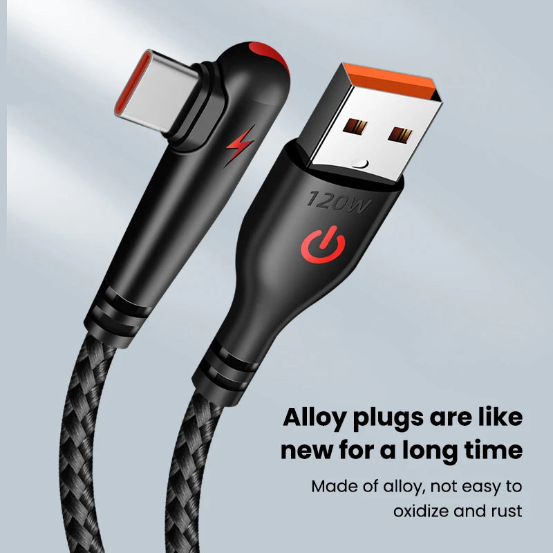 NBILI 90° Angled USB-C Cable – 120W | Braided Nylon | Gaming