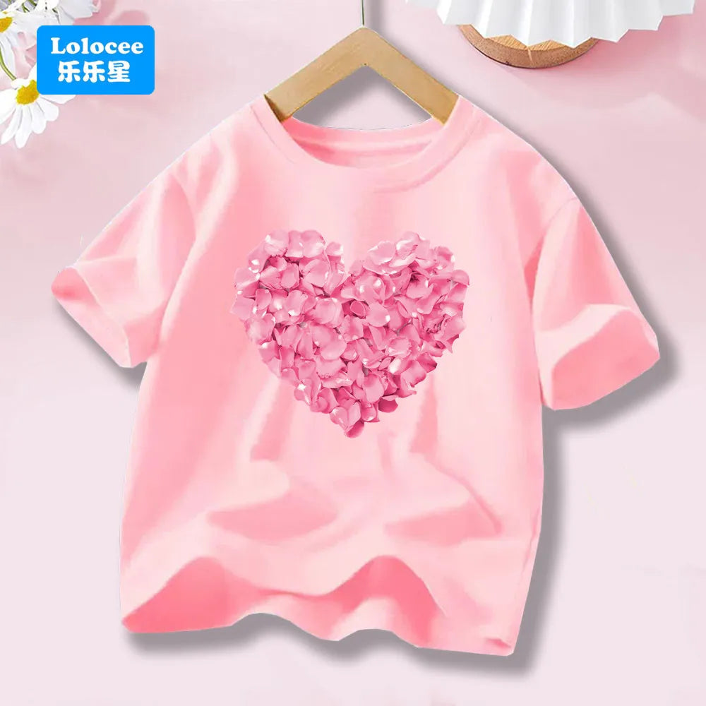 Cute Cat with Bow Print Girls T Shirt Kids Summer Short Sleeve Cotton T-shirt Kawaii Top Tee for Baby Girl 3-14y MM1 TechVisio