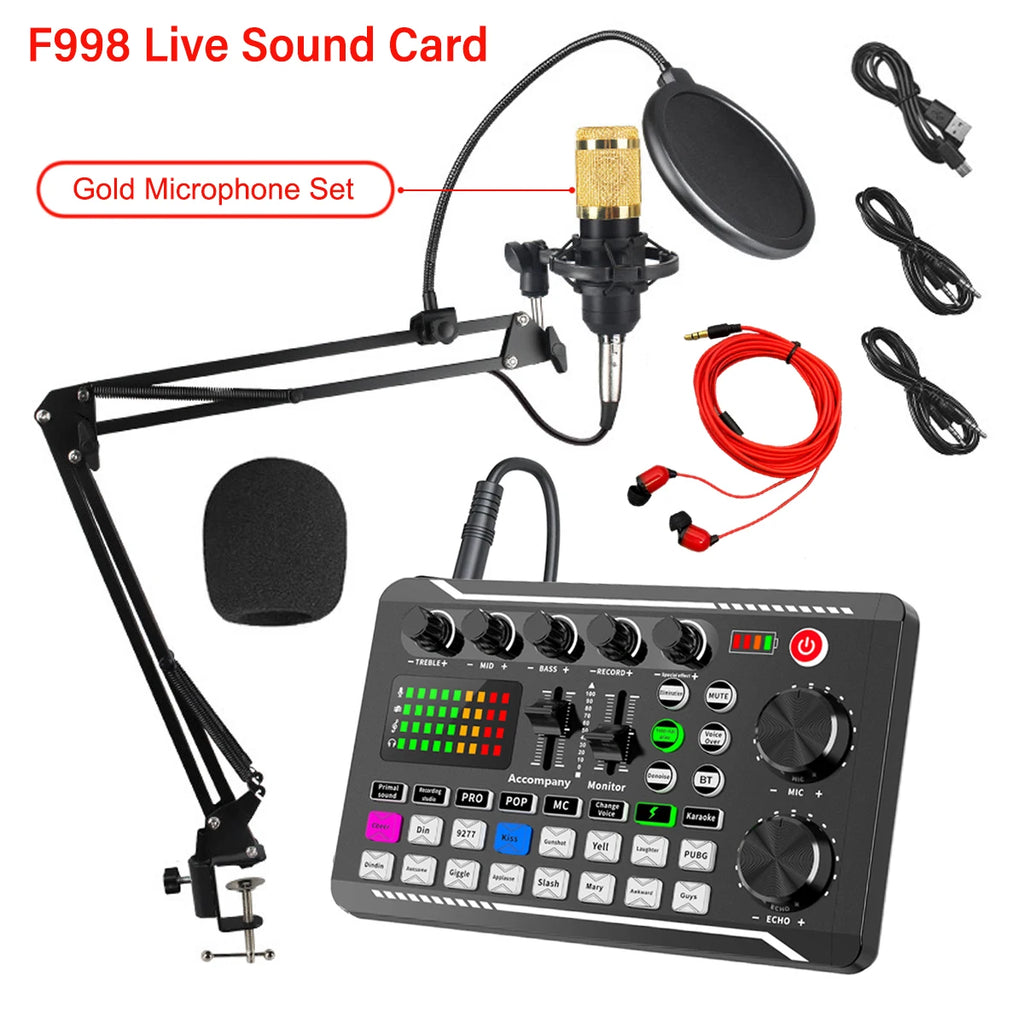 Kit Streaming F998 – Carte Son Live Professionnelle + Micro BM-800 Condensateur, Bluetooth 5.0