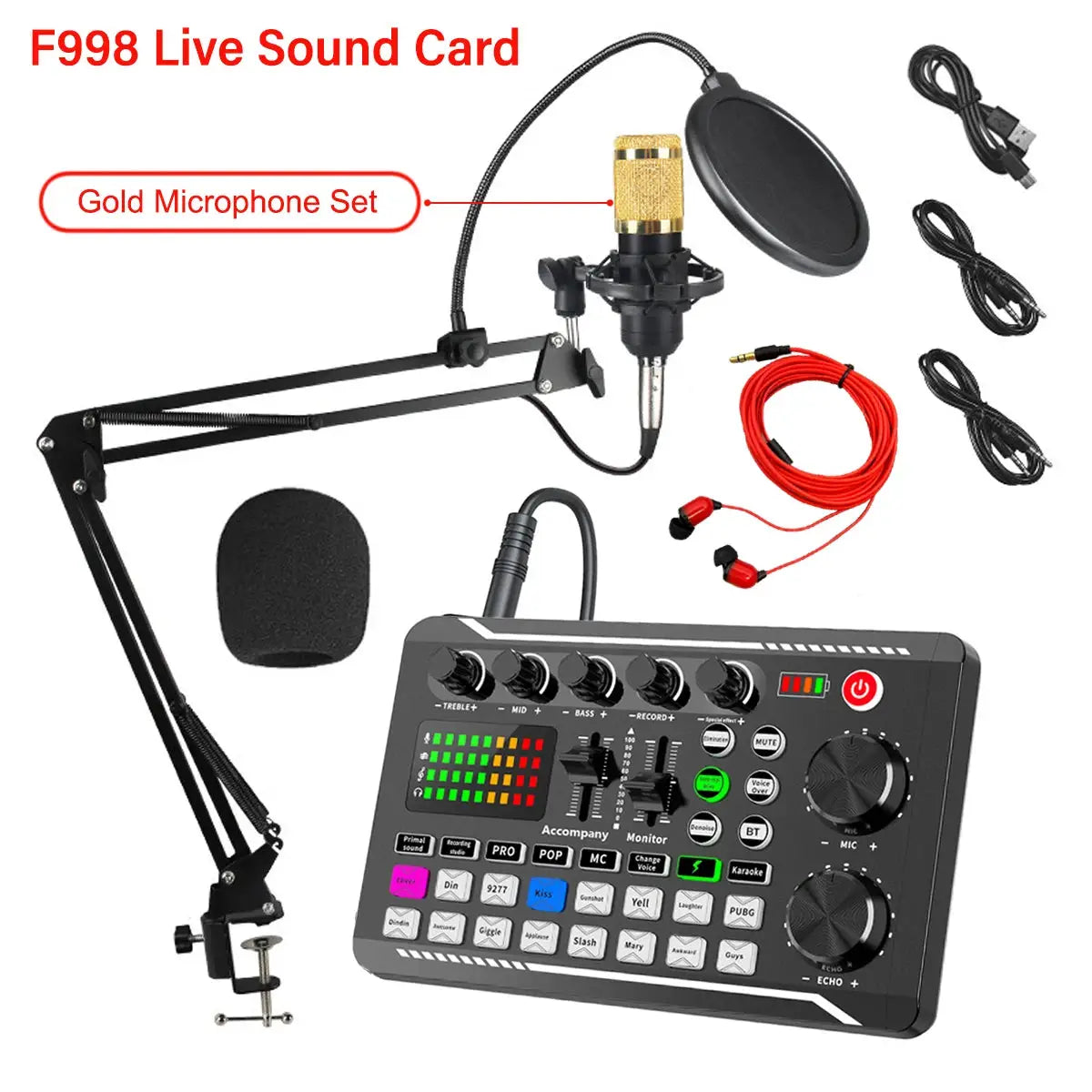 Kit Streaming F998 – Carte Son Live Professionnelle + Micro BM-800 Condensateur, Bluetooth 5.0 TechVisio