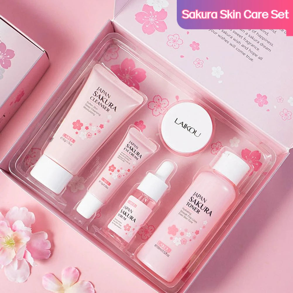 5/3pcs/Set Sakura Skin Care Sets Face Cream Serum Toner Facial Cleanser Sunscreen Eye Cream Gift Box Face Skin Care Set Product TechVisio