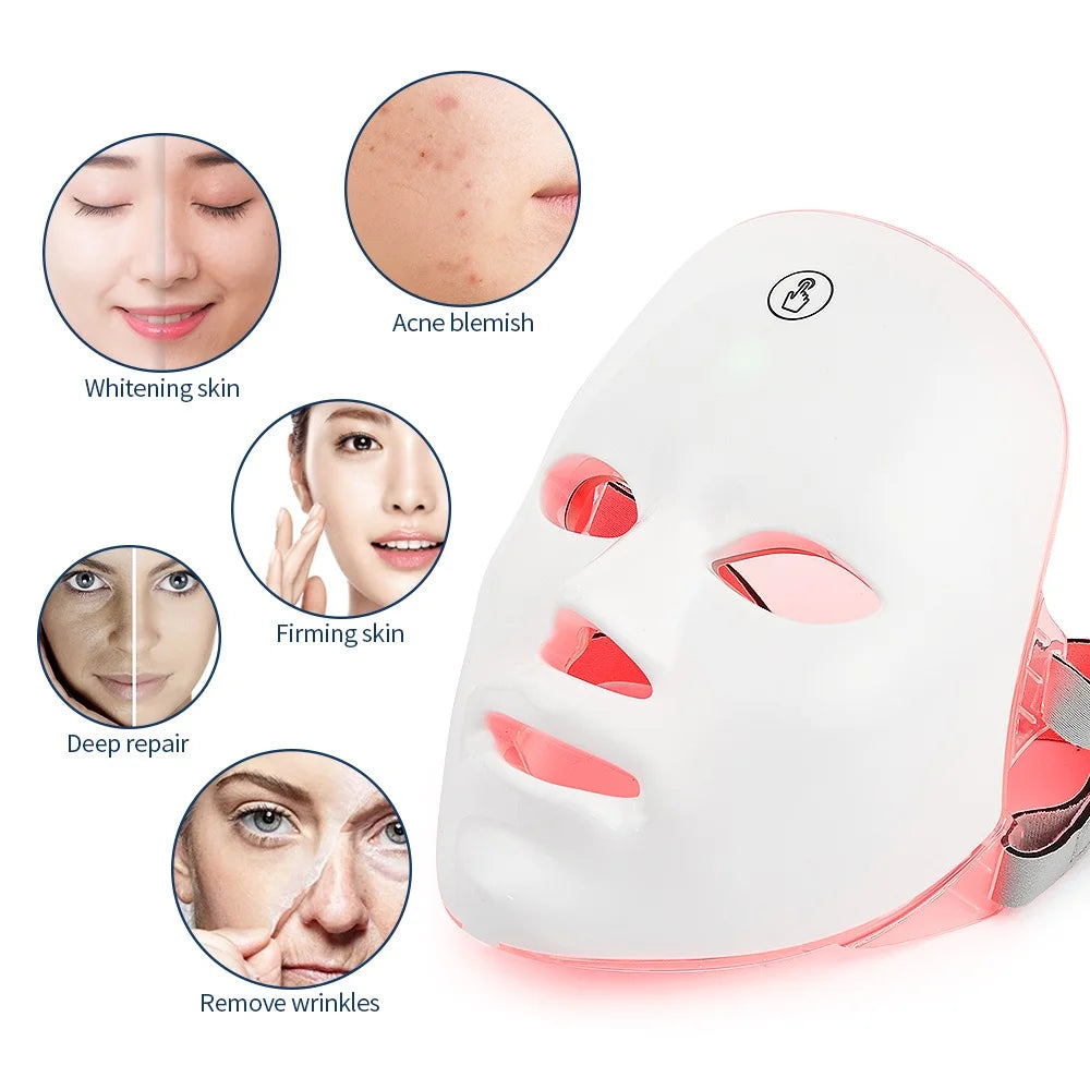 Rechargeable Facial LED Mask 7 Colors LED Photon Therapy Skin Rejuvenation Anti Acne Wrinkle Removal Beauty Mask Skin Brightenin TechVisio