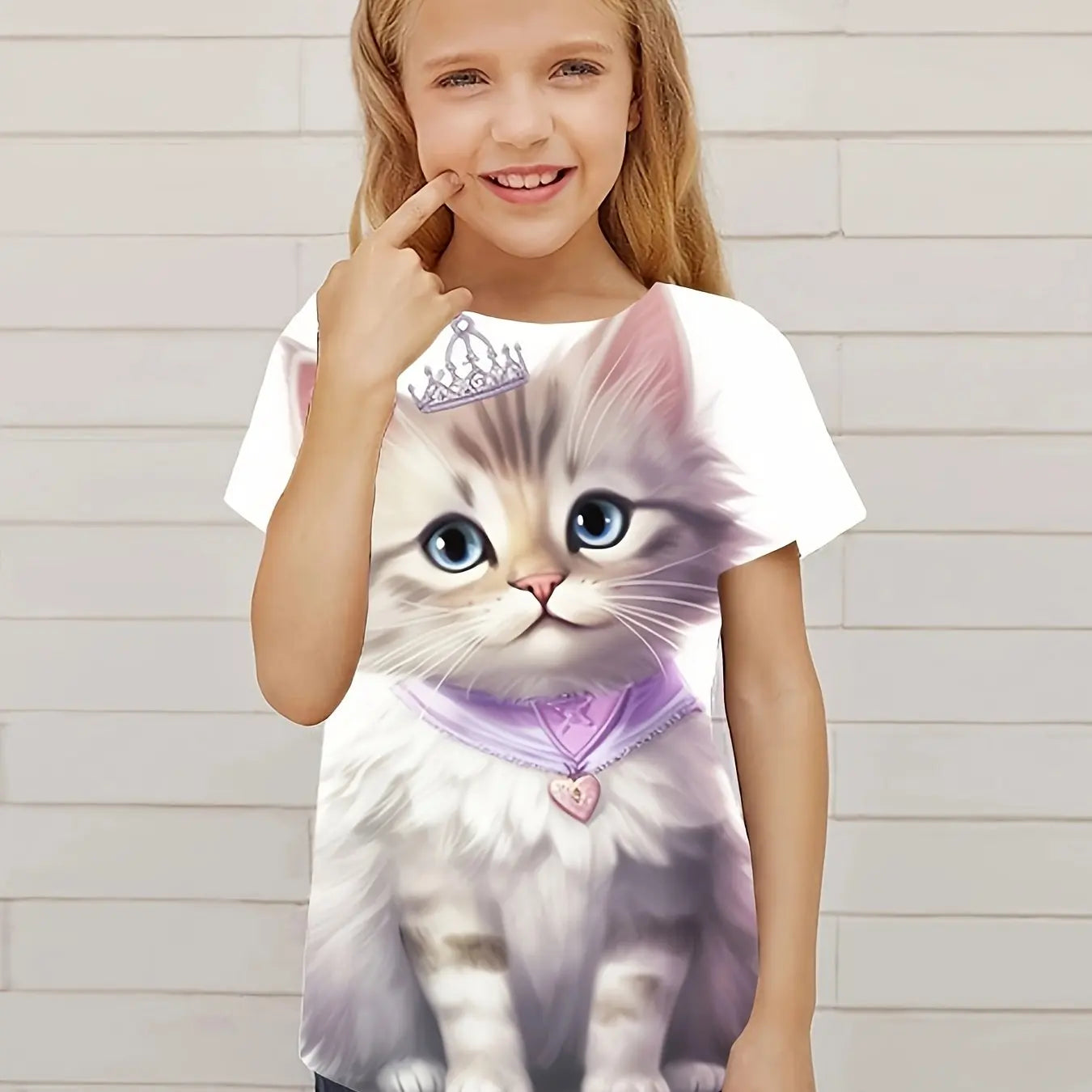 Children's Clothing Cute 3D Cat Graphic Print Short Sleeve Tops Kids Clothes T-Shirt Casual Pullover Child Boys Girls Summer TechVisio