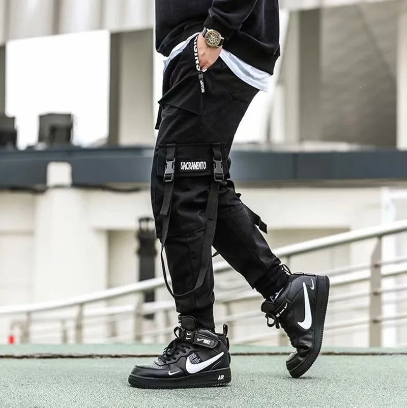 Thin Streetwear Casual Pants Men Ribbons Harem Jogging Pants Male Slim Fit Spring Cargo Pants Multi-Pockets Women Trouser K1299 TechVisio