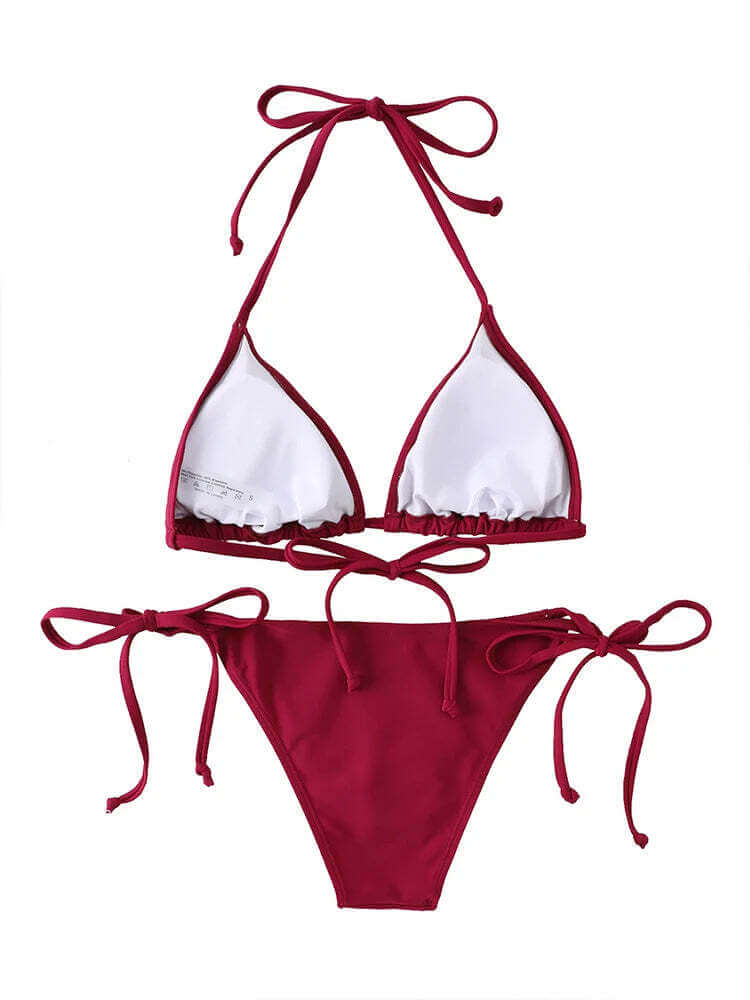 Women Thong Bikini Set Side Lace-up Sexy Swimsuit Bandage Neck Tie Swimwear Adjustable Brazilian Style Bikini Underwear TechVisio
