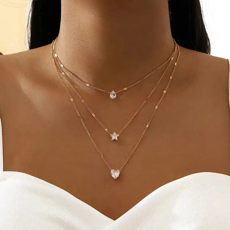 Collier Pendentif Zircon Cœur – Multicouche Choker Tendance Femme DAIPAN